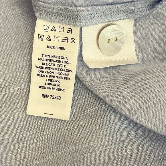 Tahari 100% Linen Side Button Top Size Large V Neck Collared 3/4 Sleeve - Picture 7 of 7